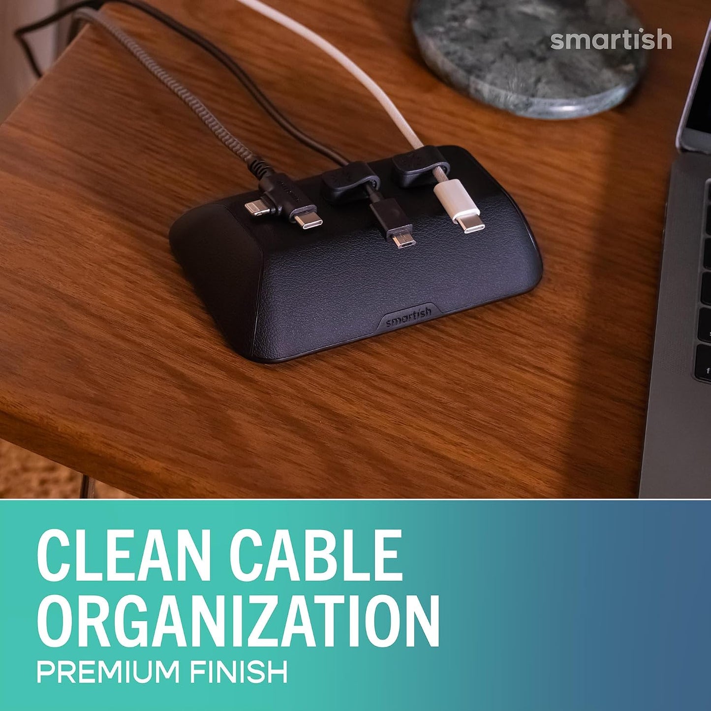 Smartish Magnetic Cord Holder, Bigger Cable Wrangler, Office Desk Organizer | Holds 8 Cords, 2 Cable Clips, Weighted Base, Charger Keeper, Phone Charging Cable Management, Nightstand Accessories, Black