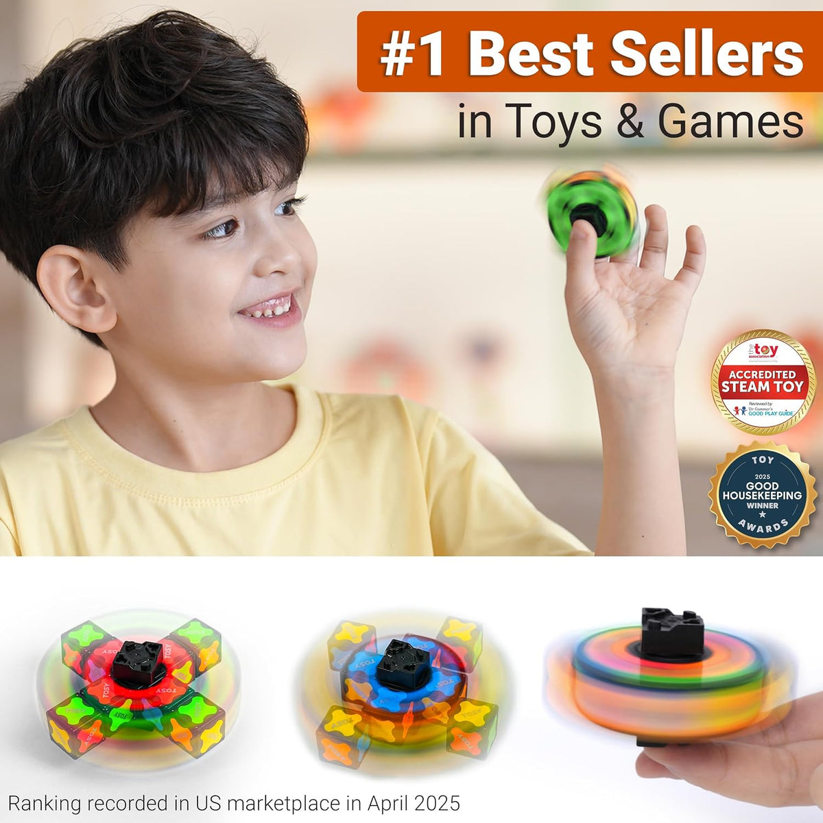 TOSY Magnet Fidget Spinner Mini - 8 Blocks, 3 in 1 Toy: Transformable Fidget Spinner, Infinity Cube, 2x2 Puzzle Cube, Stress Relief, STEM Magnet Tiles Birthday Gift for Kids/Boys/Girls/Adults, 2-Pack