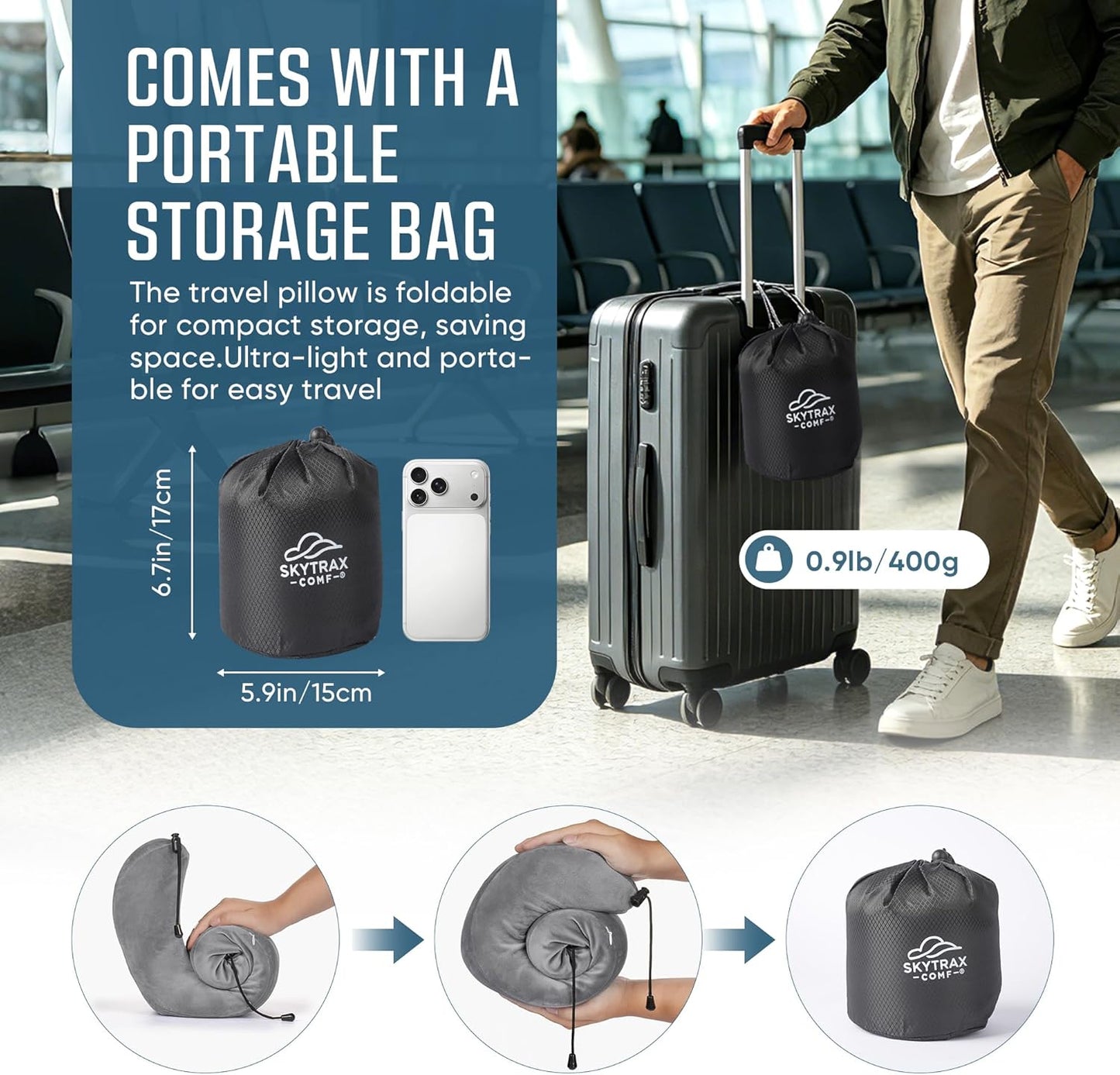 Travel Pillow with Extra Large Hood for Airplane Long Flights Privacy and Comfort Memory Foam with Velvet Cover for Road Trip Head&Neck Support for Plane Office Cars Sleeping & Rest (Light Grey)
