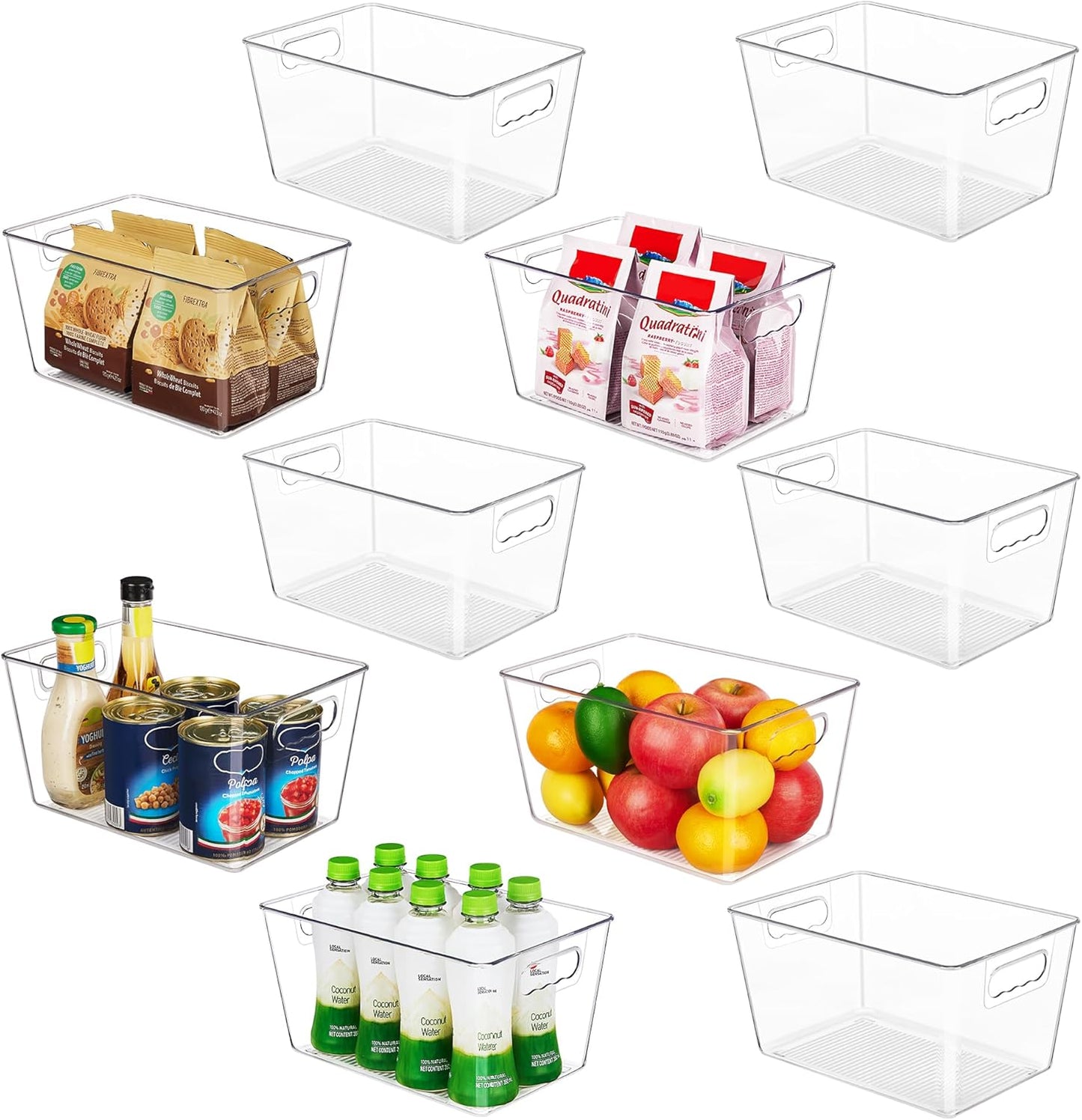 YIHONG 8 Pack Clear Pantry Organizer Bins,Plastic Storage Containers with Handle for Kitchen,Freezer,Cabinet,Closet,Bathroom Under Sink Organization