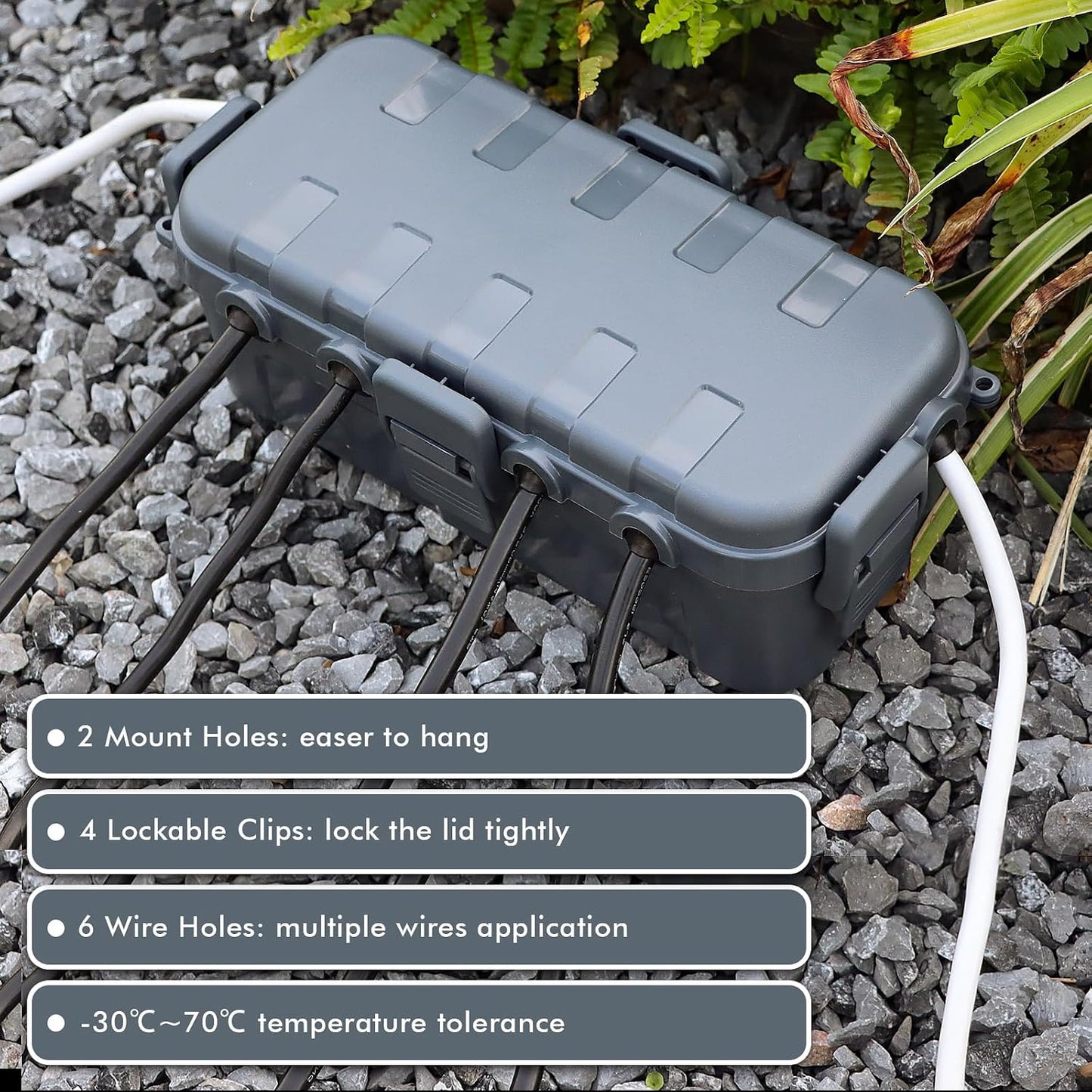 RESTMO Outdoor Electrical Box Waterproof, Extension Cord Cover | IP54 Weatherproof, 6 Cable Entry Ports, Ideal for Power Strip, Outlet, Plug, Timer, (11.5x5.2x4 inch), Grey