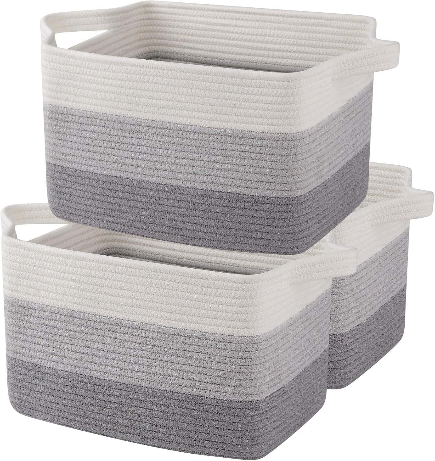 OIAHOMY Woven Storage Basket, Cotton Rope Baskets for Toys,Towel, Clothes, Used to Bathroom,Living Room,Nursery,Bedroom, 16"x12"x10"- Pack of 3, Black & Brown