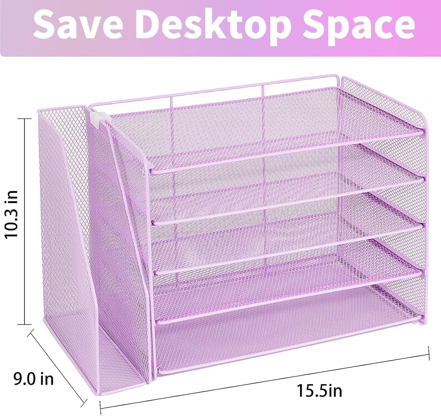 OPNICE Desk Organizer, 5-Tier Paper Organizer Letter Tray with Magazine Holder, Office Desk Accessories & Workspace Organizers, Desktop File Organizer for Office Supplies Storage, Purple