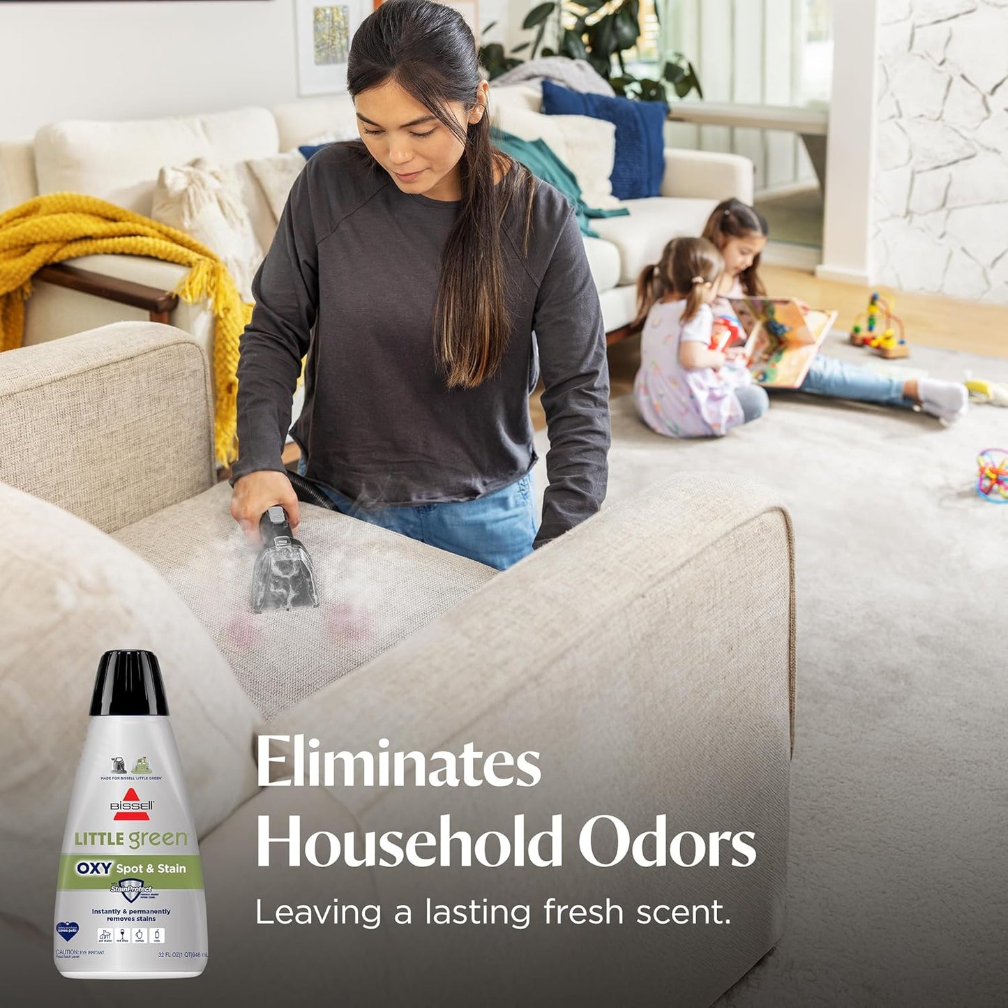 BISSELL Little Green Spot & Stain Cleaning Solution with OXY and StainProtect, for All Leading Portable Carpet & Upholstery Deep Cleaners, Instantly & Permanently Removes Stains, 2038G, 32oz