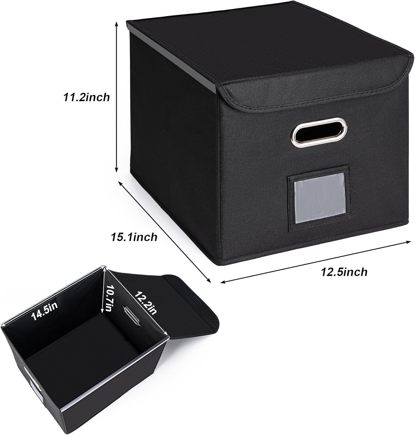 CADONO File Organizer Box with Lid, Large Hanging File Folder Organizer with Plastic Slide, Collapsible Portable Filing Storage Boxes for Office/Decor/Home (Black, 14.9 x 12.59 x 10.8 inch)