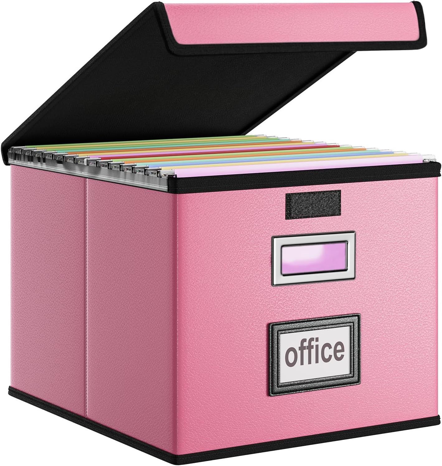 File Organizer Box with Lid, Collapsible File Folder Organizer for Office Document Storage, Filing Box with Plastic Slide for Letter Size Hanging File Folders(1 Pack, Black)
