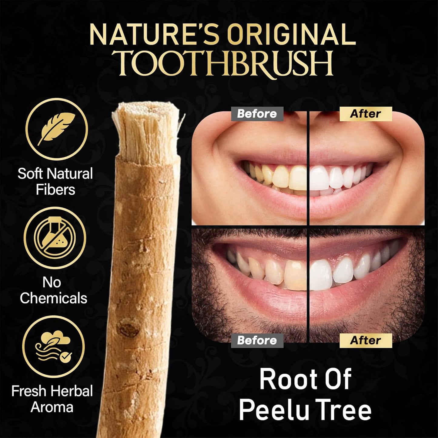 SEWAK AL-FALAH Miswak (Traditional Natural Toothbrush) - 10 Pack - Individually Vacuum Sealed for Long-Lasting Freshness – Traditional Oral Care for Deep Cleaning, Whitening, and Plaque Defense
