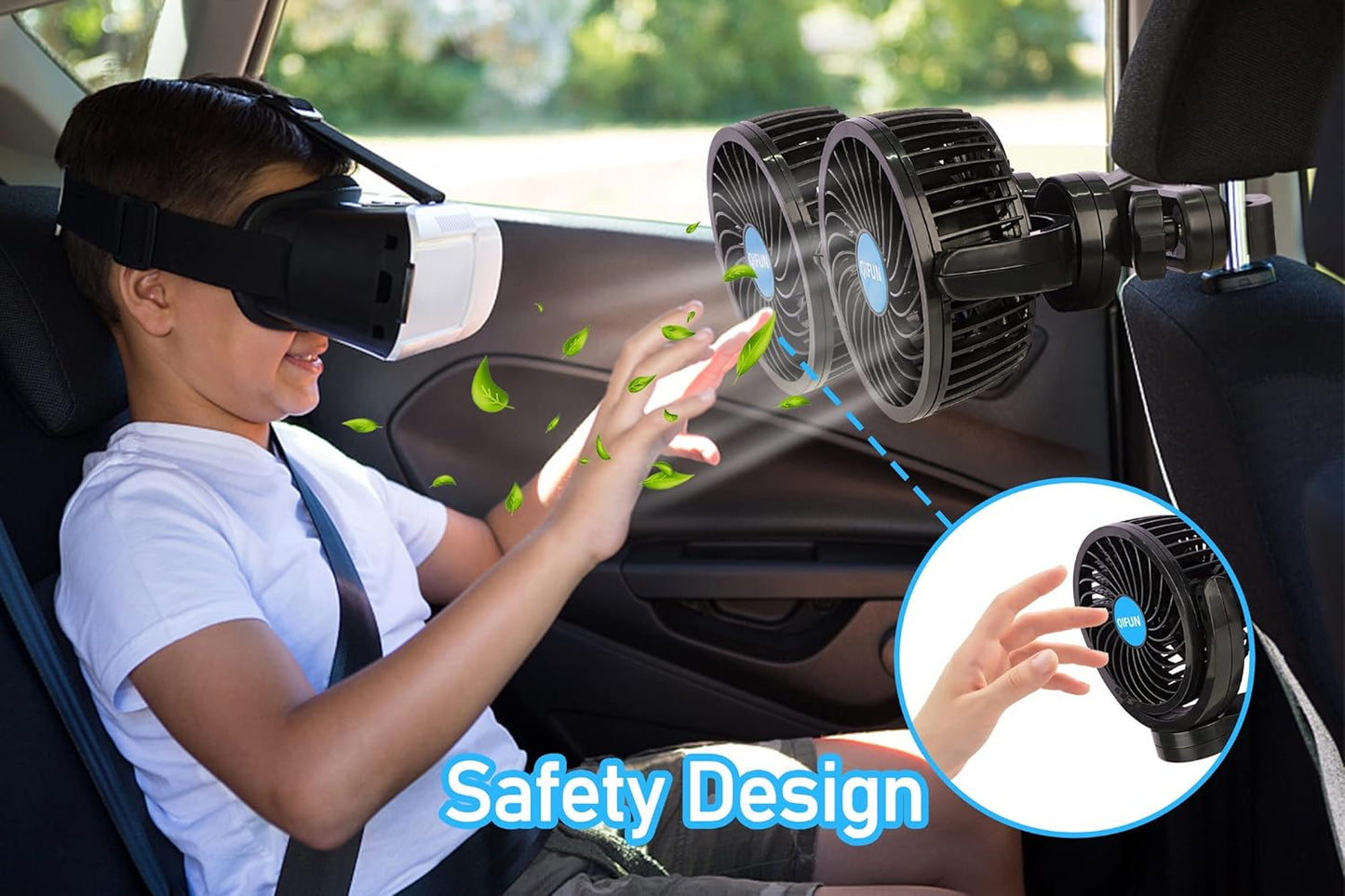 QIFUN 12V Car Fan, Portable Car Fan Cool Gadgets for Rear Seat Passenger, 4'' Headrest 360° Rotatable Backseat Car Cooling with Stepless Speed Regulation for Vehicles, SUV, RV, Boat
