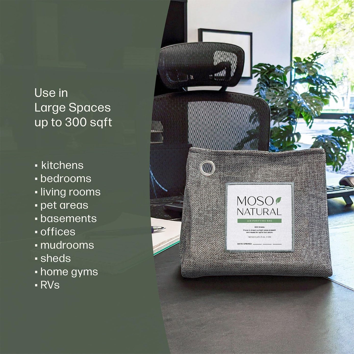 Moso Natural Air Purifying Bag 600g, Premium Charcoal Odor Absorber & Room Deodorizer for Large Spaces — Lasts 2 Years, Bedroom, Basement, Pet Odor Eliminator for Home, Unscented Bamboo Charcoal Bag