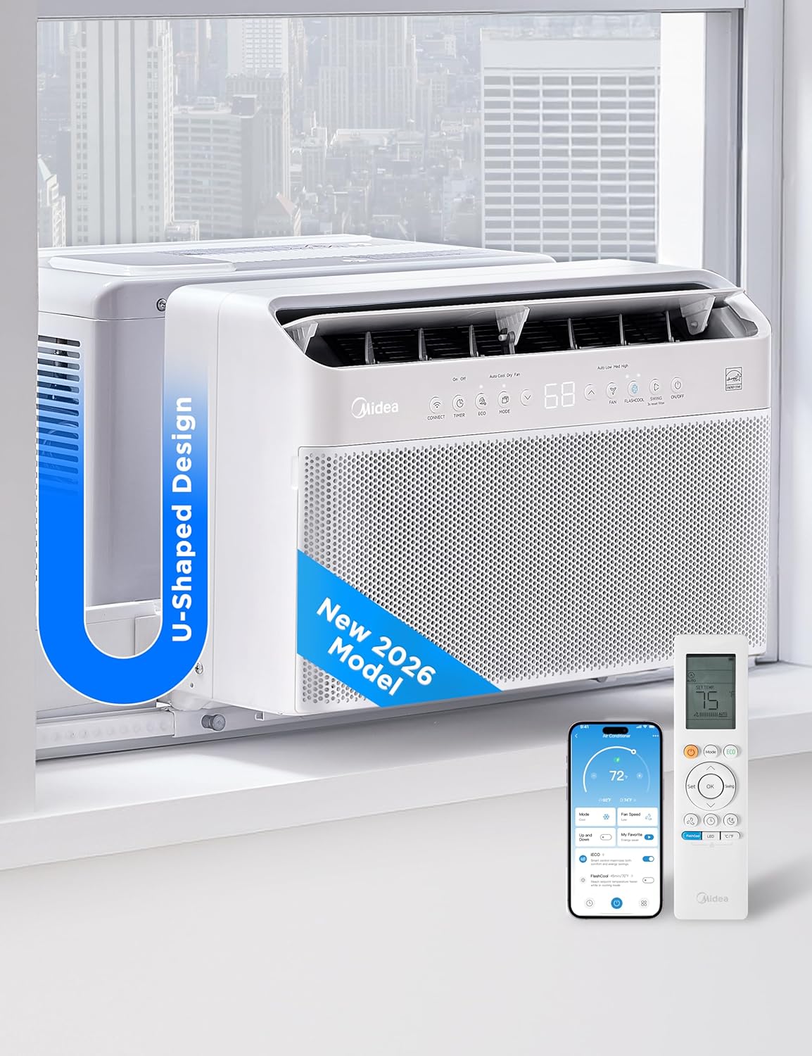 Midea 12,000 BTU U Shaped Smart Inverter Window Air Conditioner - Cools 550 Sq Ft, Ultra Quiet with Open Window Operation - Alexa/Google Assistant Compatible, 37% Energy Savings, Remote (2026 Edition)