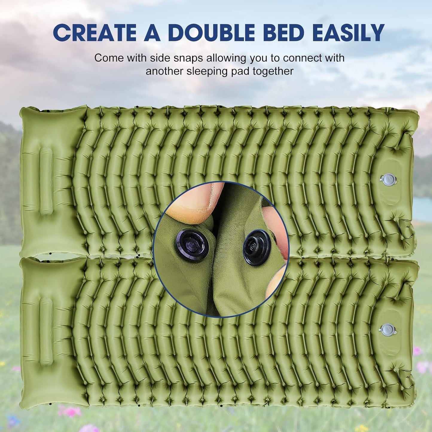 Sleeping Pad for Camping - Ultralight Camping Mattress with Pillow, Built-in Foot Pump, Compact Inflatable Portable Mat for Backpacking, Hiking, Car Traveling, Beach, Tent