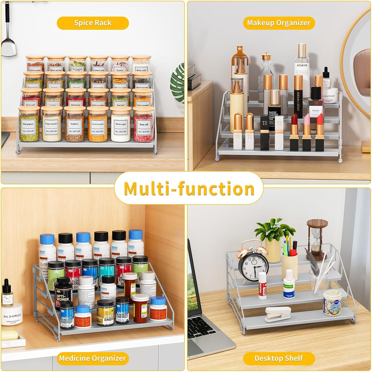 Spice Rack Organizer for Cabinet, Depth Adjustable 4 Tier Spice Rack,1 Pack