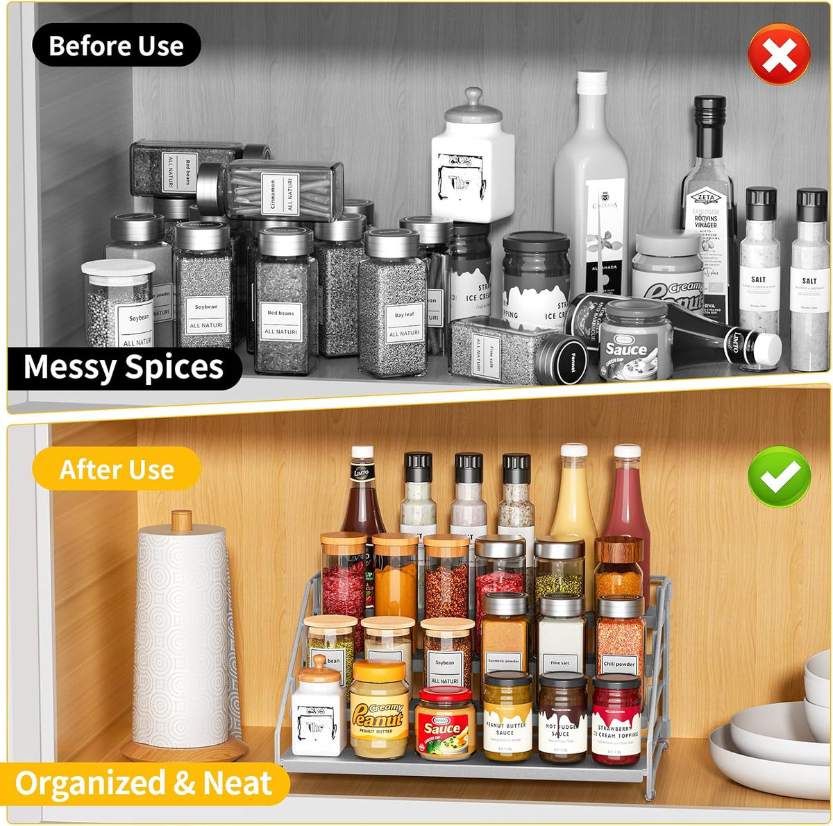 Spice Rack Organizer for Cabinet, Depth Adjustable 4 Tier Spice Rack,1 Pack