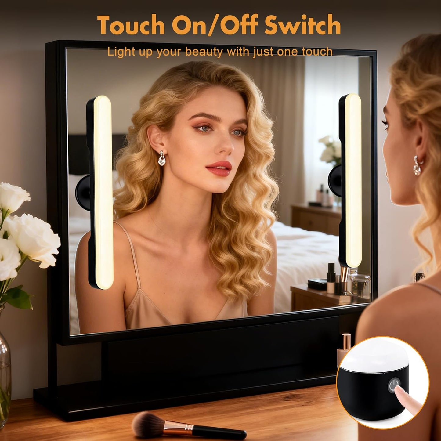 cambk Set of 2 Wireless Vanity Makeup Lights for Mirror, Rechargeable LED Stick On Light Bar for Bathroom Mirror with Dimmable 3 CCT, Long Battery Life Cordless Light for Vanity Desk(Black)