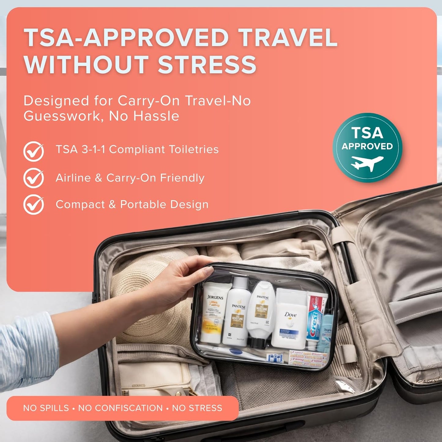 15 Piece Set Women’s Travel & Hygiene Kit with Clear Toiletry Bag, Personal Care Essentials, Single Kit or Bulk Case Packs, TSA Approved Toiletry Kit for Travel, Vacation, Everyday Essentials