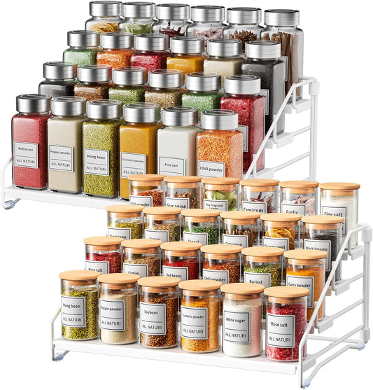 2 Pack Spice Rack Organizer for Cabinet, Depth Adjustable 4 Tier Spice Rack