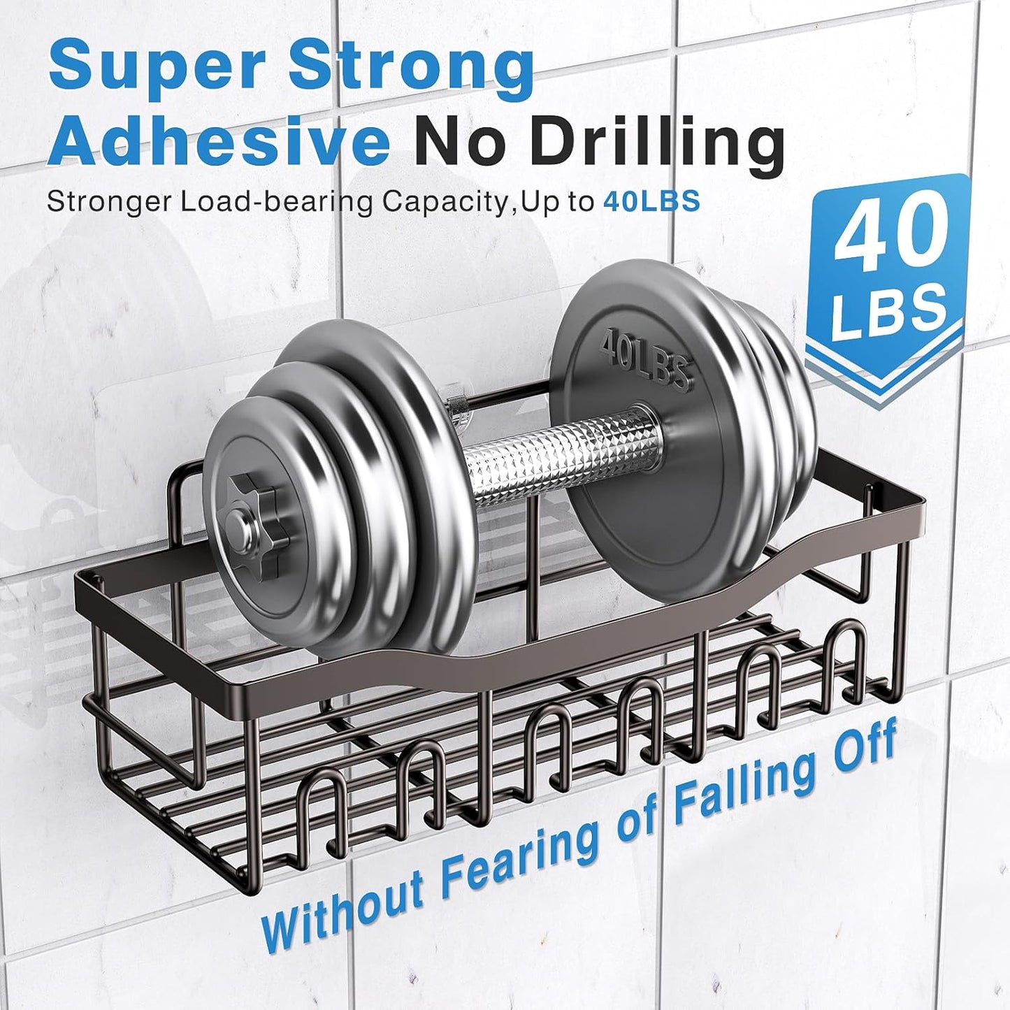 5-Pack Shower Caddy, No Drill Adhesive Shower Organizer, Rustproof Stainless Steel Bathroom Organizer, Space-Saving Bathroom Shelves for Apartment Essentials, Kitchen Storage Home Decorr-Larger