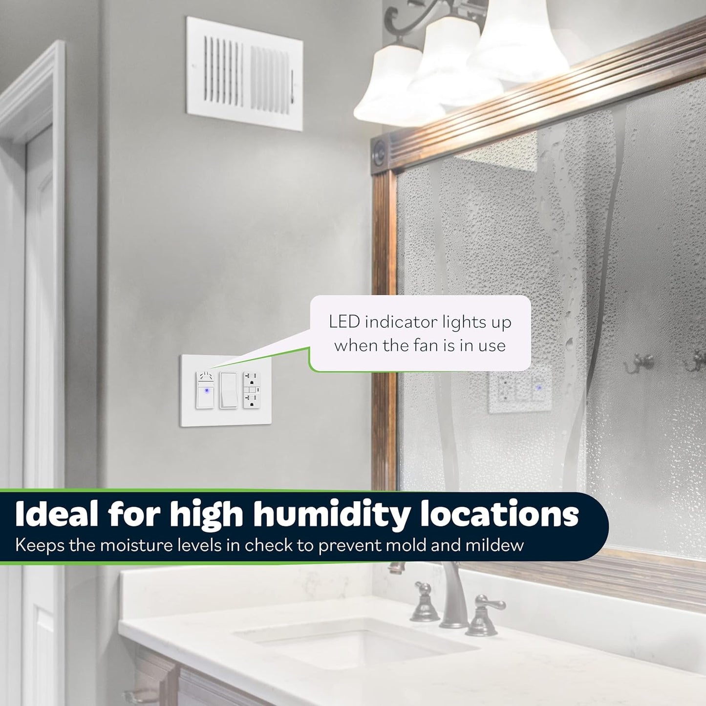 TOPGREENER Humidity Sensor Switch for Ventilation Fan, Air Moisture Detection, Bathroom Fan Automated Control, Neutral Wire Required, UL Listed, TDHS5-N, White