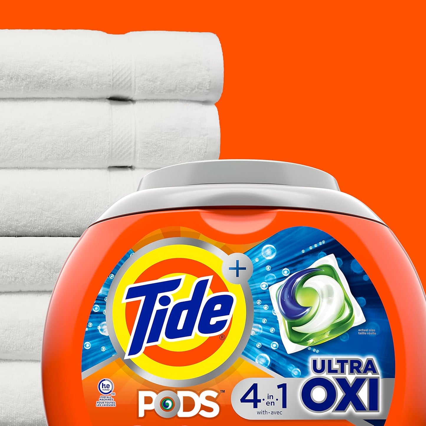 Tide 4-n-1 Ultra Oxi PODS Laundry Detergent Pacs, 57 Count, HE Compatible, Built in Pre-treater for Stains