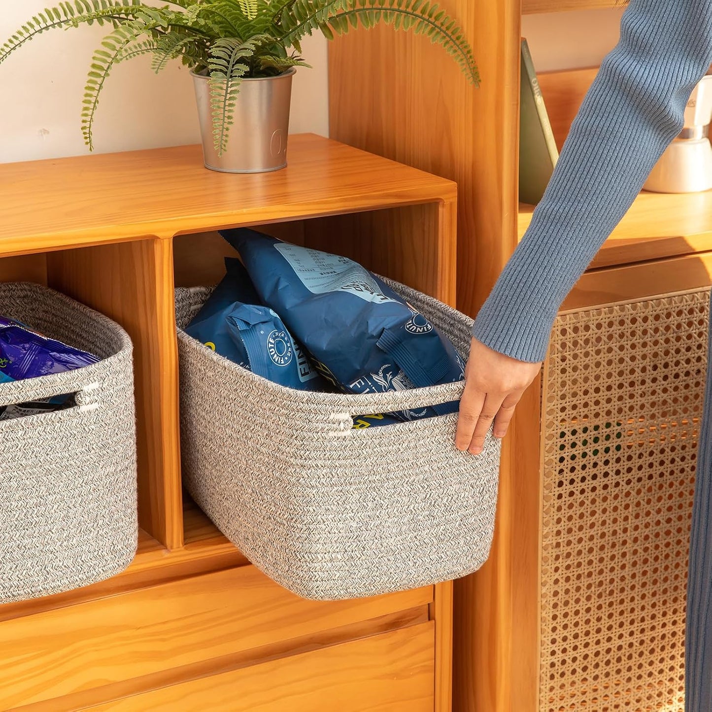 OIAHOMY 4 Pack Storage Baskets for Organizing 15L Cube Storage Bins Grey