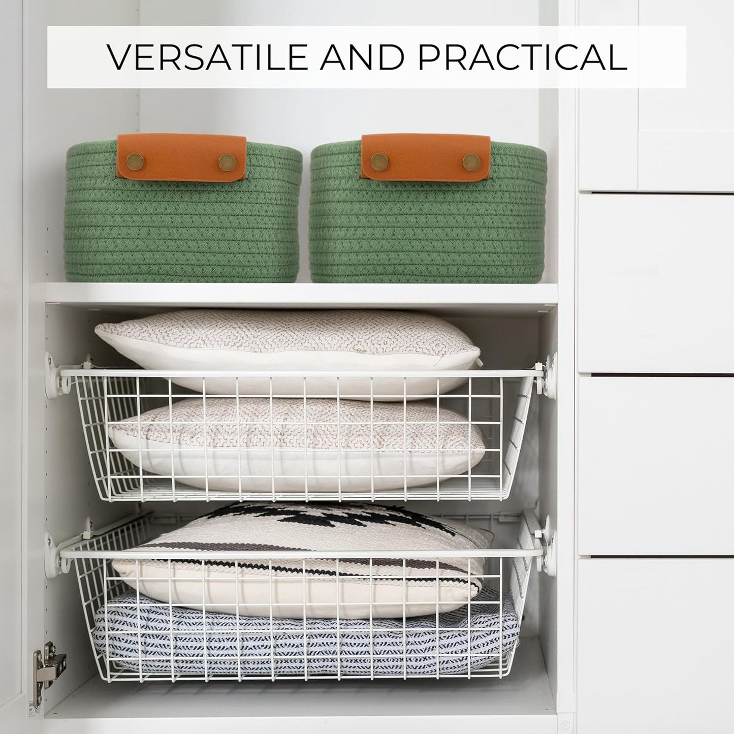 Beautiful Storage Basket Set of 5 - Sturdy Cotton Rope Baskets for Shelves Are Perfect for Organizing Your Home - Quality Storage Bins Easily Fit With Any Nursery or Bedroom Decor