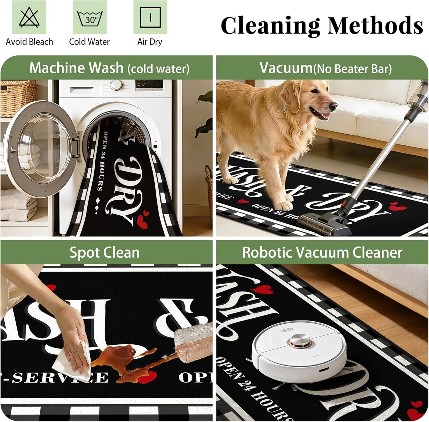 Washable Laundry Room Rug, 20"X47" Non Slip Laundry Mat Runner Soft Low-Pile Laundry Room Organization Farmhouse Decor Area Rug for Entryway Hallway Kitchen Bathroom Black Plaid