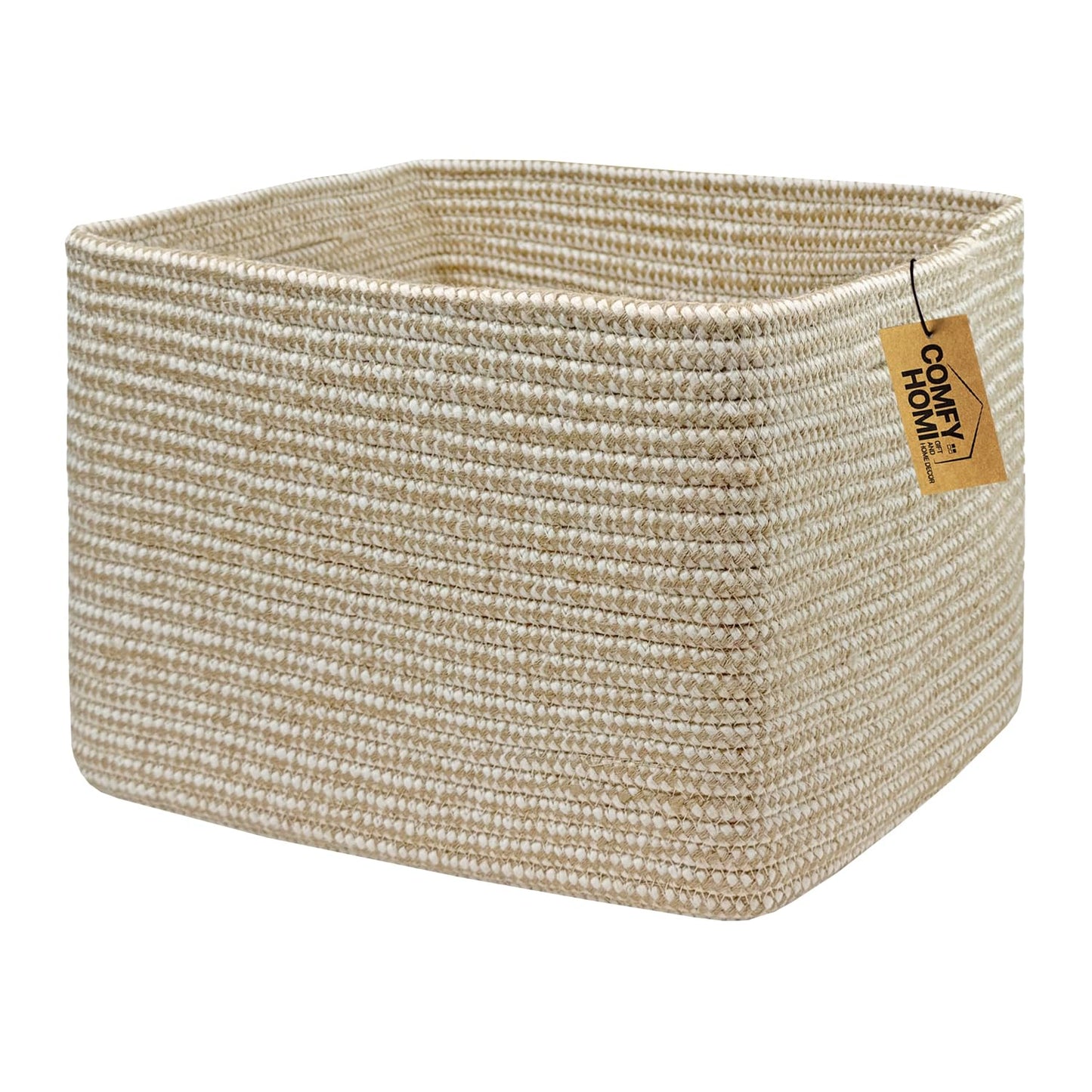 COMFY-HOMI Cotton Rope Woven Basket with Handles for Shelves,Toys,Book, Cloth Storage Baskets Bin for Organizing- 1 PCSToy Decorative Organizer for Living Room, Bathroom 17" x 13" x 7.5"