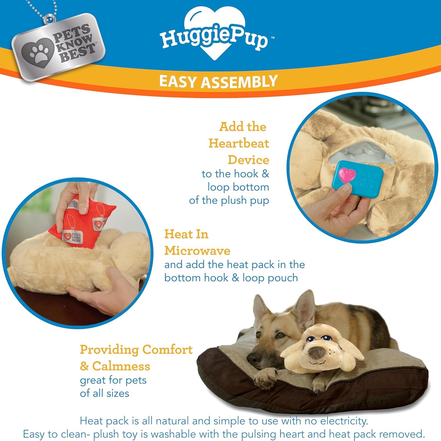 HuggiePup by Pets Know Best- Cuddly Puppy Behavioral Aid Toy, Great for Crate Training- Pulsing Heartbeat, Heating Pack- Multicolor Hound Dog