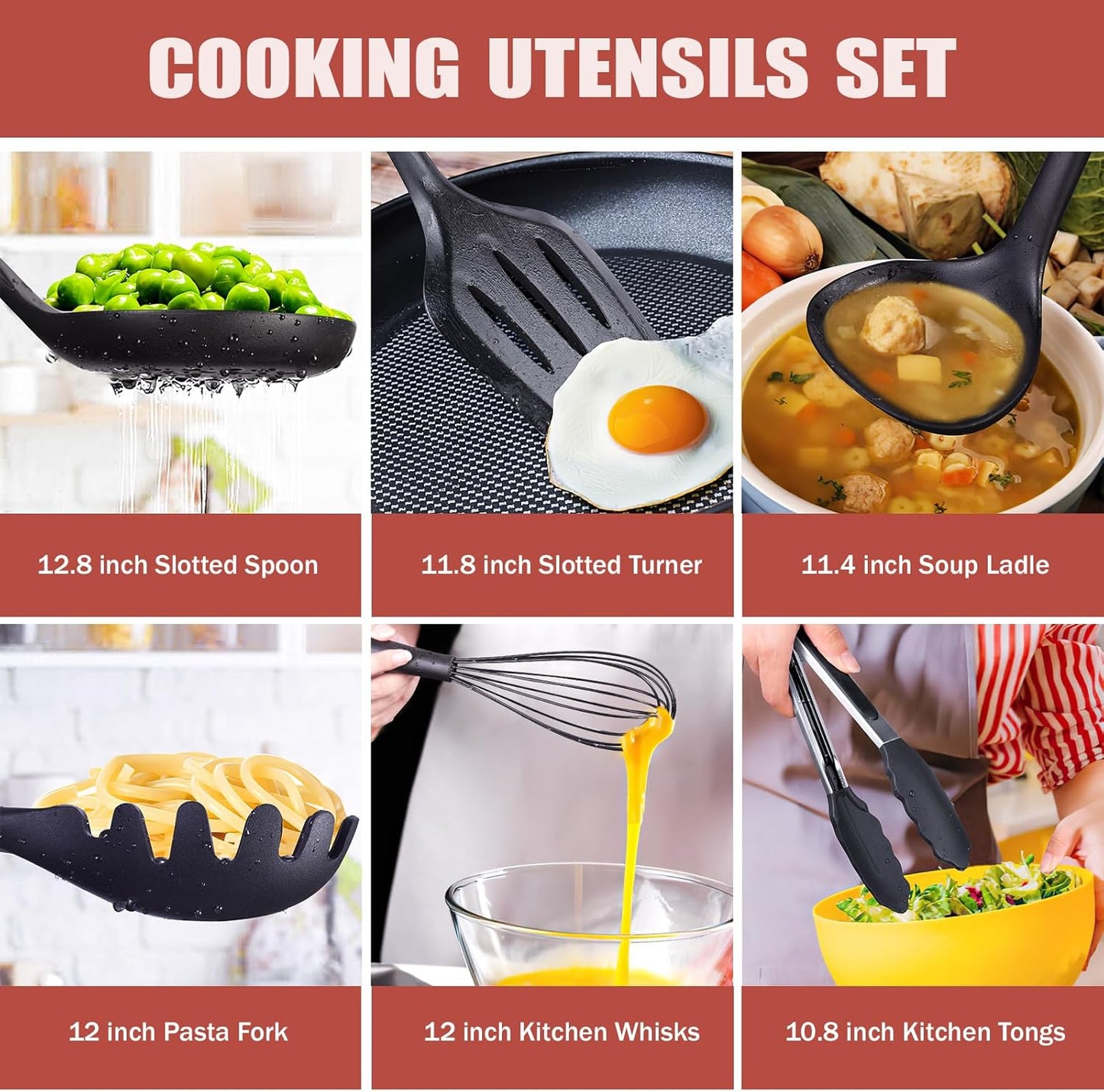 RAXCO Kitchen Utensils Set For Cooking,7 Cooking Utensils,5 Kitchen accessories,6 Knife set,utensilios de cocina,Black