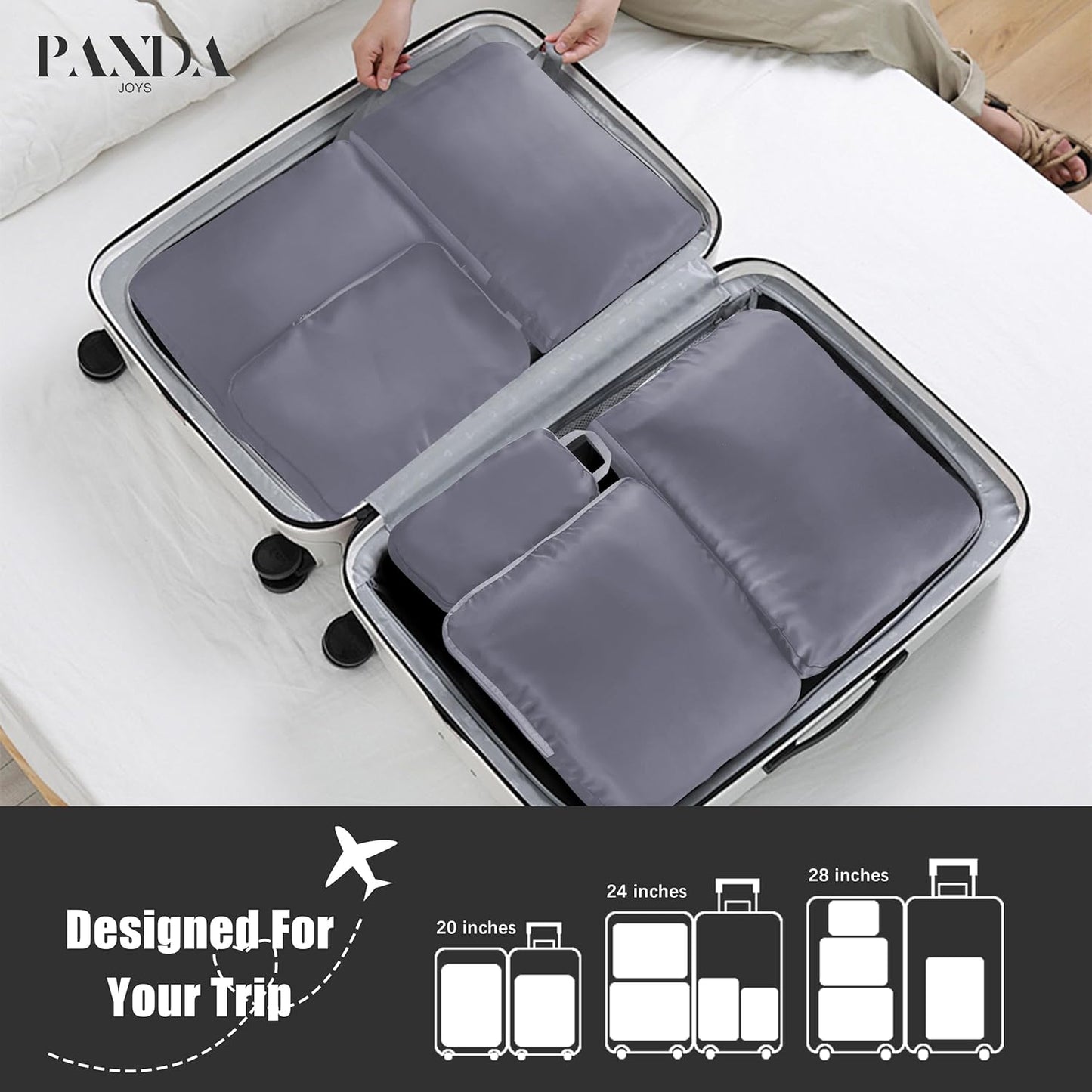 PANDA JOYS 4 Set Compression Packing Cubes Travel - Travel Accessories Expandable Packing Organizers for Carry On - Essentials Luggage Bags - Dark Grey