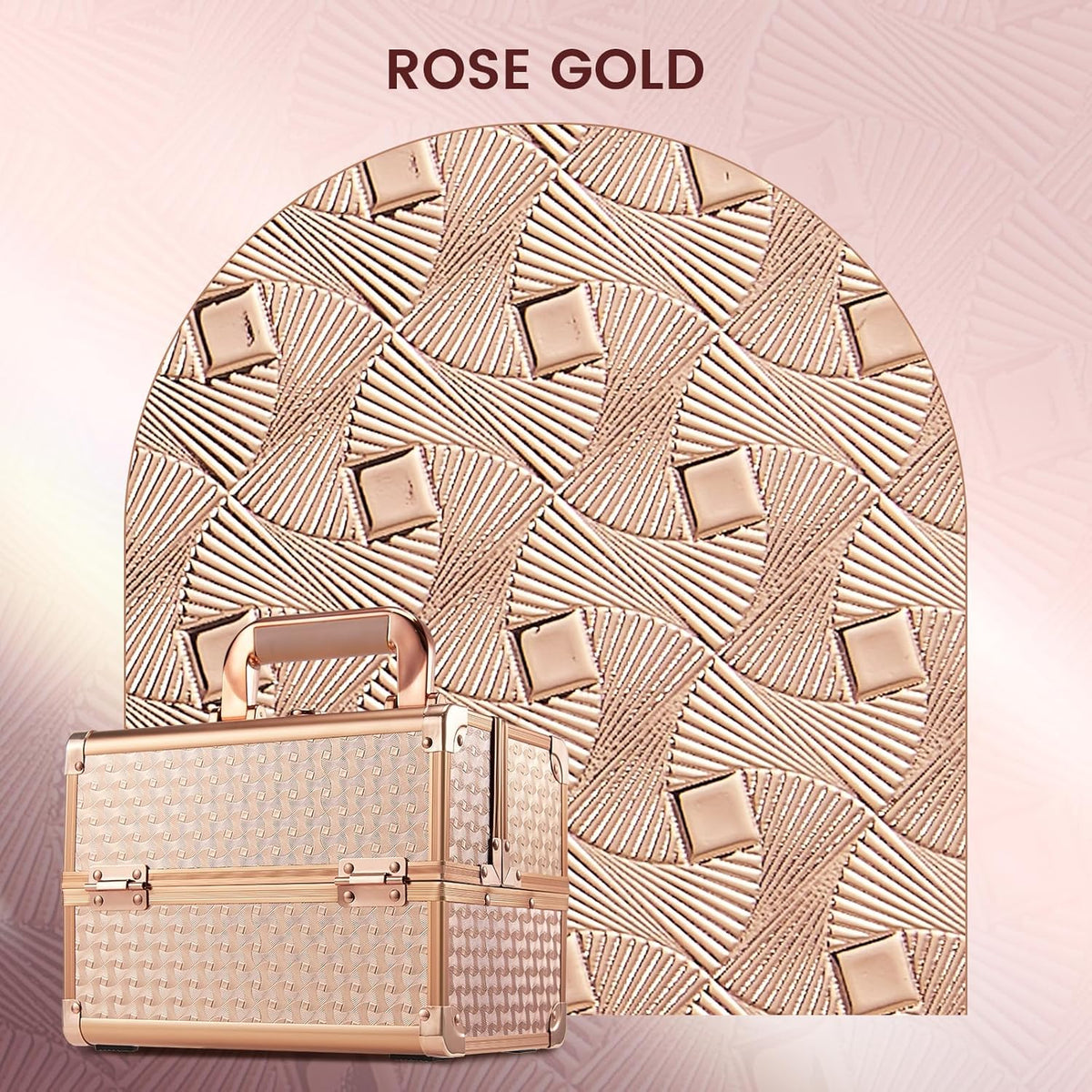 Joligrace Beauty Makeup Train Case for Lady Portable Cosmetic Box Jewelry Organizer Lockable with Keys and Mirror 2-Tier Trays Carrying with Handle Makeup Storage Box - Rose Gold