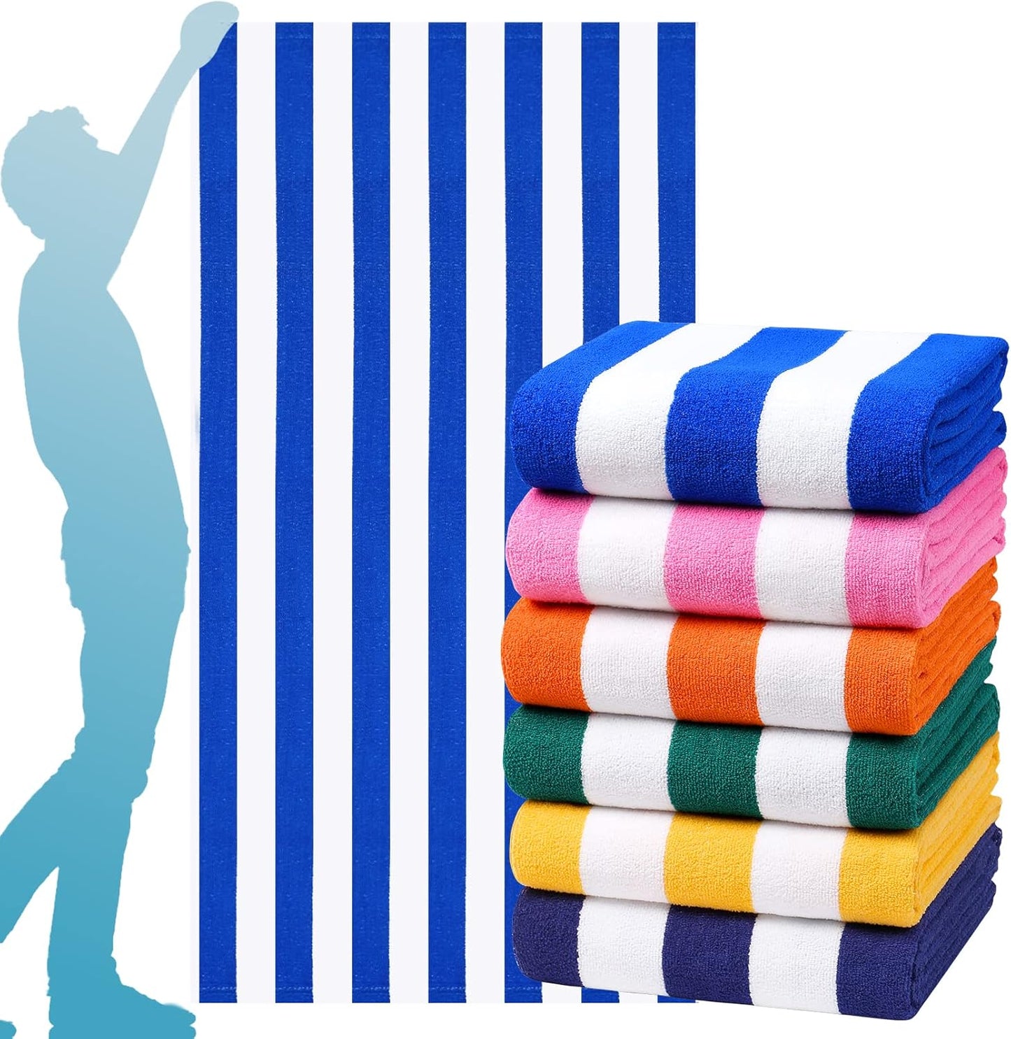 Genovega 6 Packs Oversized 72x40 Inch Stripe Beach Towel Thin Terry Set XL Big Extra Large Accessories Essentials Soft Clearance Super Pool Travel Bath Swim Camping Towels Bulk Men Women Adults Gift