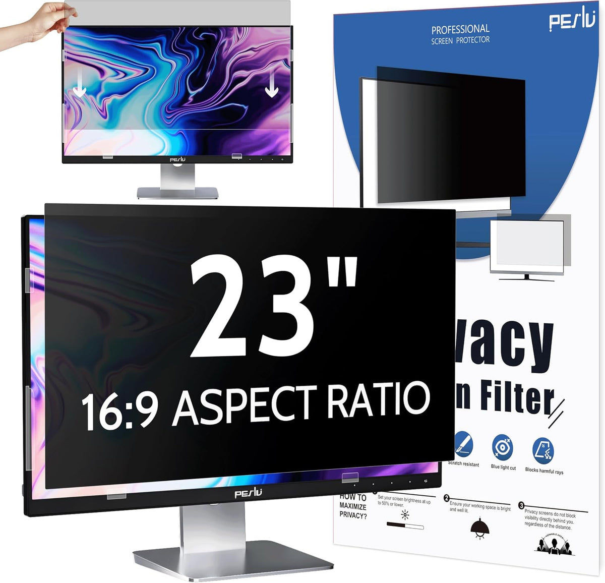 Peslv Privacy Screen for Computer Monitor 23.6 Inch 16:9 Aspect Ratio, Anti Blue Light Glare Removable 23.6 in Privacy Screen Filter Protective Film, HD 23.6 Inch Privacy Screen Protector for Monitor