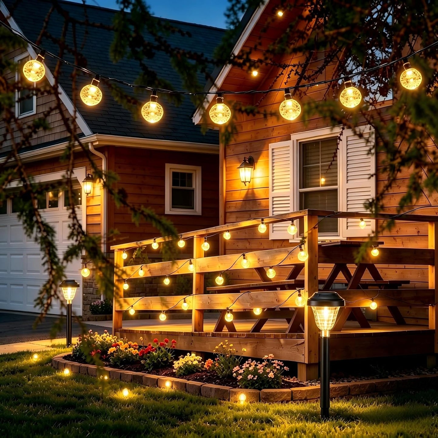 Joomer Solar String Lights Outdoor, 65FT 100LED Globe String Lights 8 Lighting Modes, Waterproof Solar Powered Patio Light for Garden Yard Porch Wedding Party Outdoor Decor (Warm White)