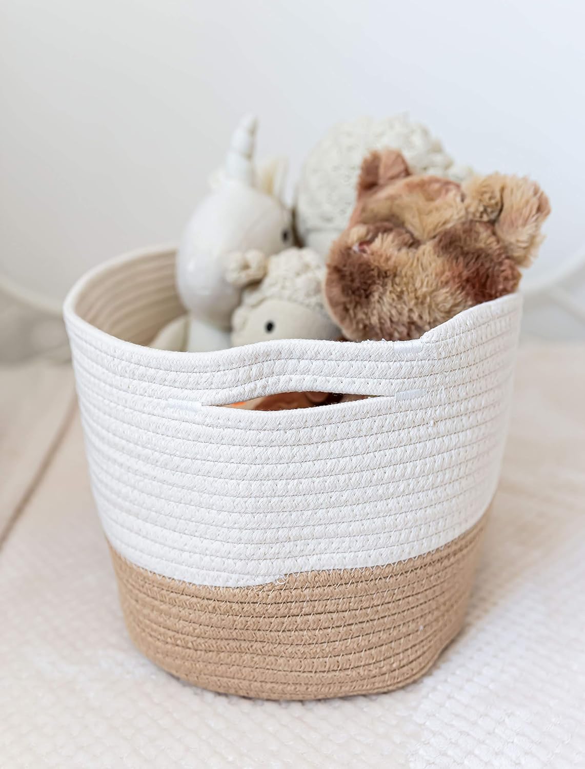OrganiHaus Cotton Rope Baskets for Shelves, Set of 3, 15x9x10 | Handwoven; a toy bin and organizer for towels, books, or blankets; fits nursery, playroom, or bedroom decor