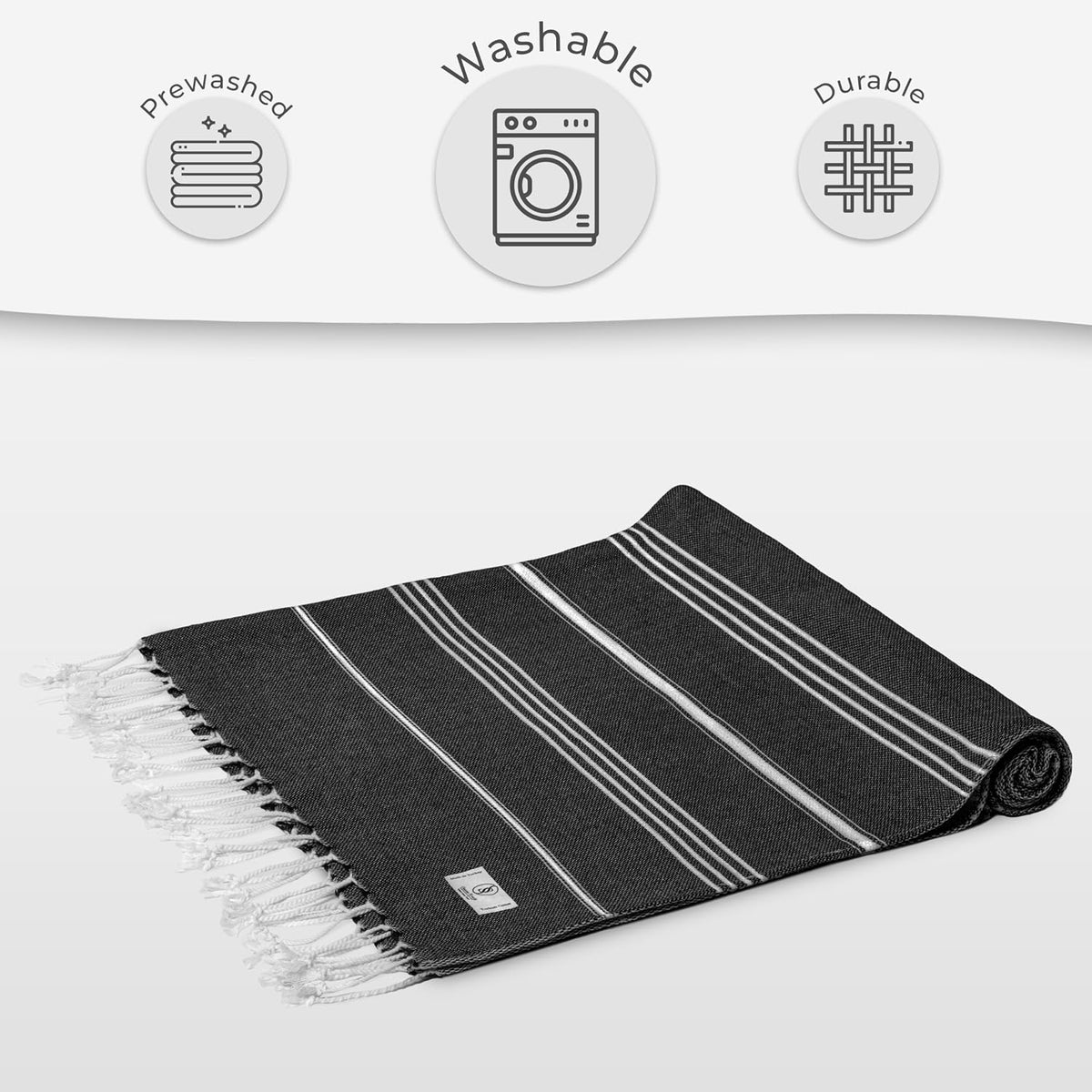 Ossano Turkish Beach Towel Absorbent & Quick Dry Oversized (39" x 71") - Decorative, Versatile and Functional as Yoga Mat, Beach Blanket, Bath, Travel, Airplane and Gym Towel - Black