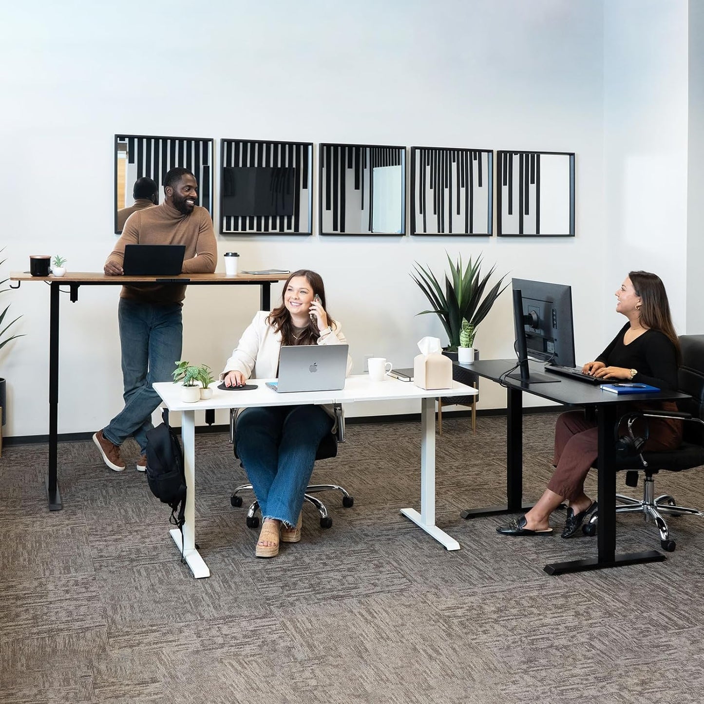 Veken 55 Inch, Height Adjustable Sit Stand Up, Wood Desktop, Work Home Office Computer PC Table, Tall Standup Workstation, Gaming Writing Study Bedroom Rising Desks, Black