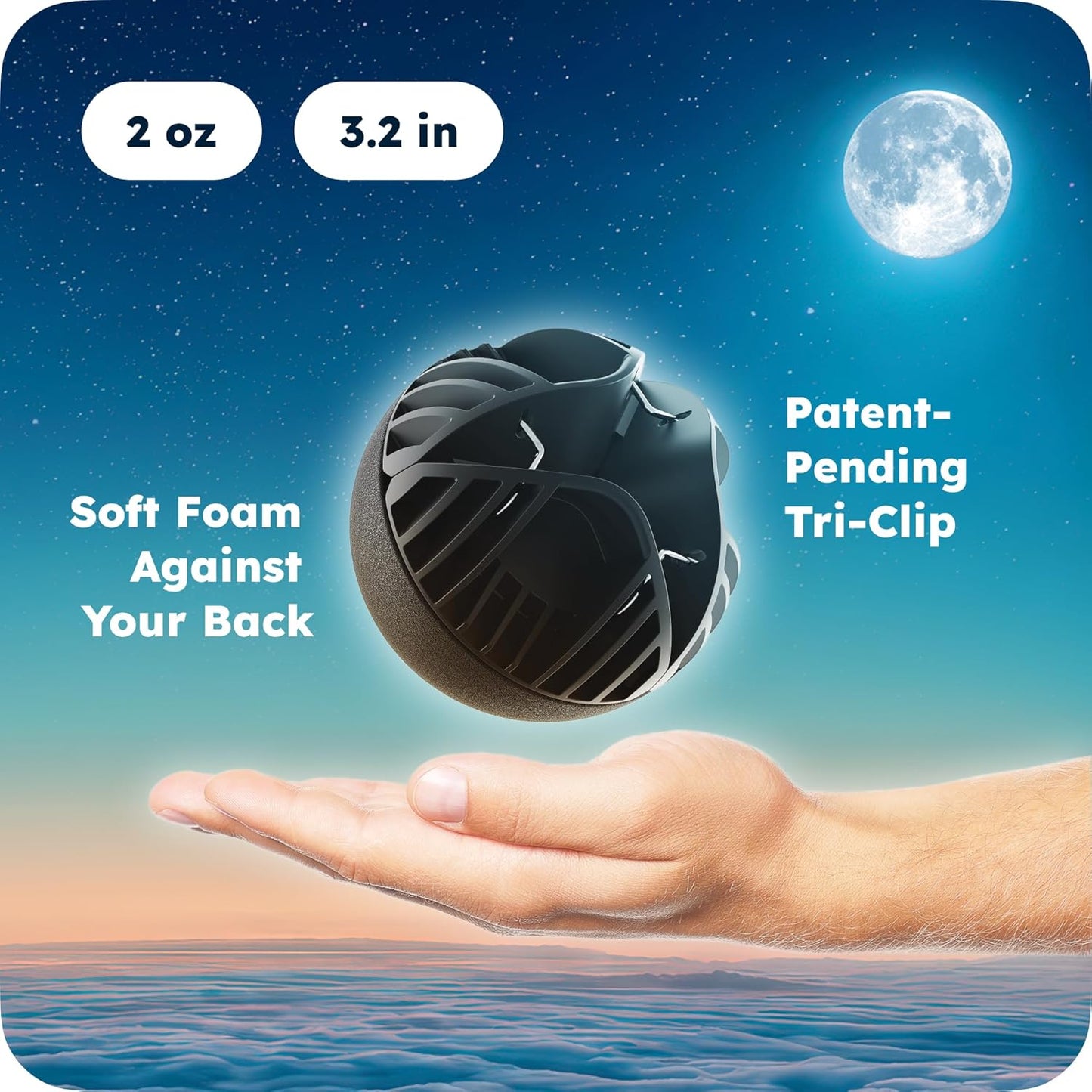 Ball for Side Sleep Posture - Calma Clip v2 by Whole Nights, Sleep Aid for Back Snorers, Anti Snoring Device, Attaches to Any Clothes and Keeps You in a Healthy Sleeping Position
