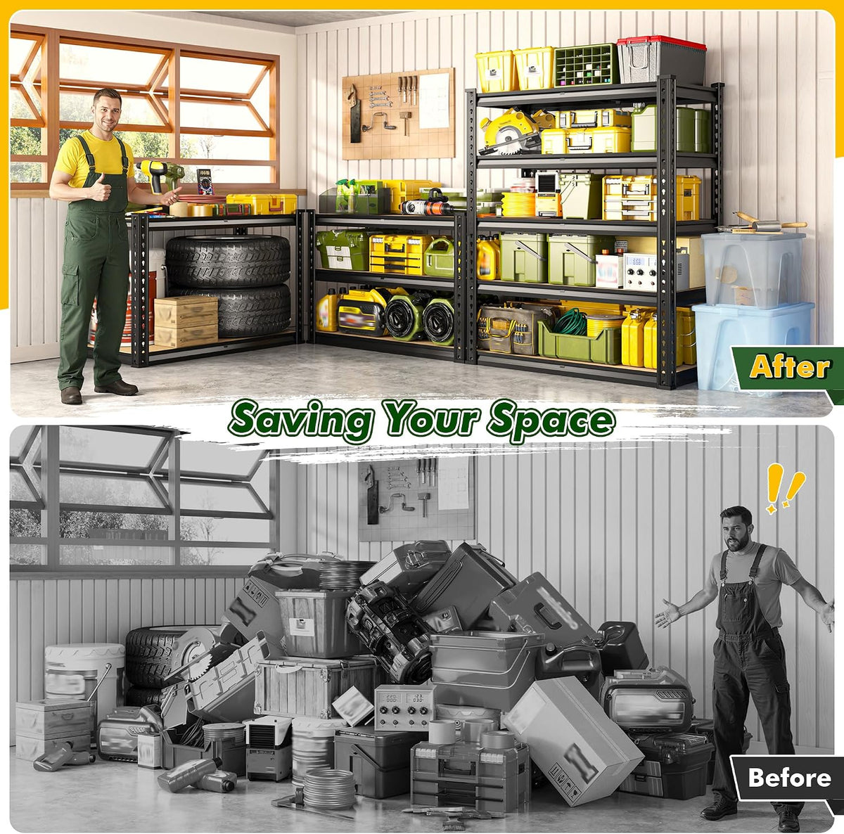 60.1" H Garage Storage Shelves 1990LBS Storage Shelves, 5 Tier Adjustable Metal Shelving, Garage Shelving for Storage, Basement, Warehouse, Pantry, Kitchen, 27.5" W x 11.9" D x 60.1" H, Black, 2 Pack