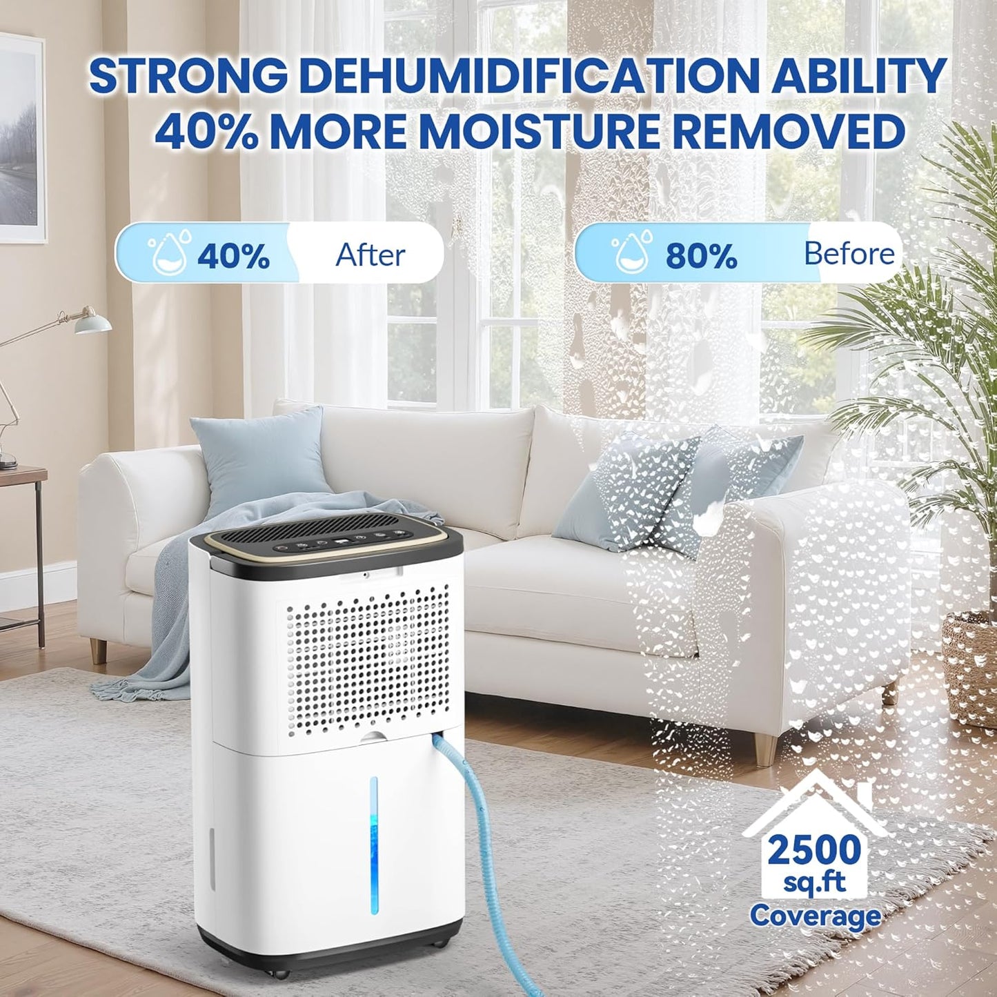 3000 Sq.Ft Dehumidifier for Basement with Drain Hose, 30 Pint Large Best Compressor Dehumidifiers for Home or Garage, Smart Humidity Control, 24H Timer & Child Lock, Ideal for Large Rooms, Garage