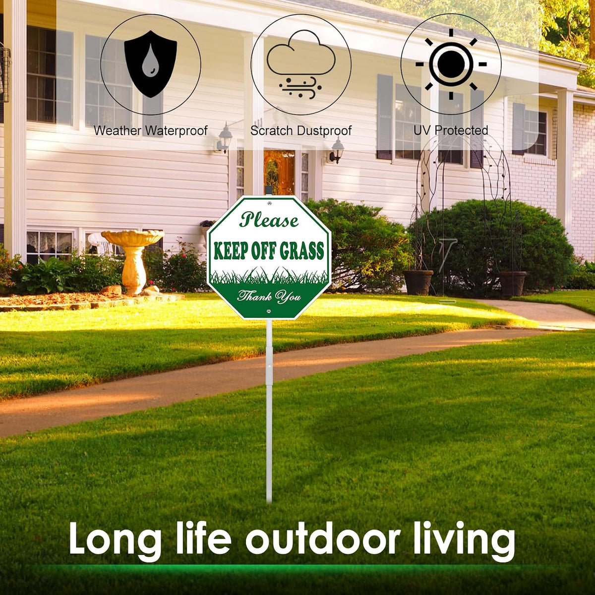 Keep Off Grass Sign, Please Be Respectful Sign, 10" x 10" Rust Free Reflective Aluminum Metal Sign, With 28" Long Metal Stake, Fade Resistant, Waterproof, Easy to Mount, For Outdoor Yard