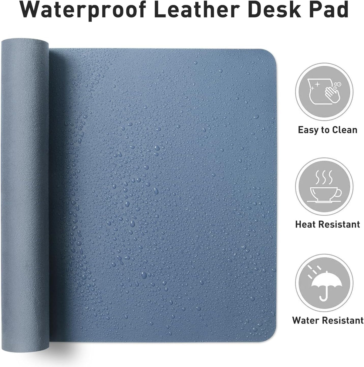 Aothia Leather Desk Pad Protector, Mouse Pad, Office Desk Mat, Non-Slip PU Leather Desk Blotter, Laptop Desk Pad, Waterproof Desk Writing Pad for Office and Home (Denim Blue, 36" x 17")