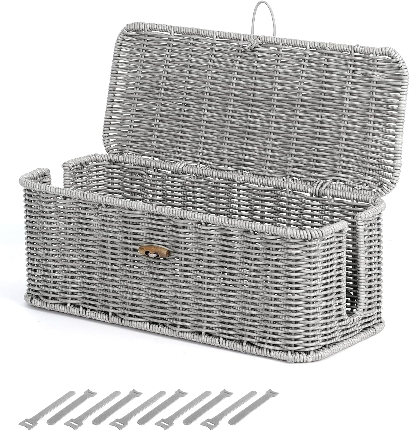 Cable Management Box, Cord Organizer with Lid & Cable Ties - Gray, M | Handmade Open Slots Cord Hider Outlet Covers for Power Strip TV PC Router Charger Under Desk Storage