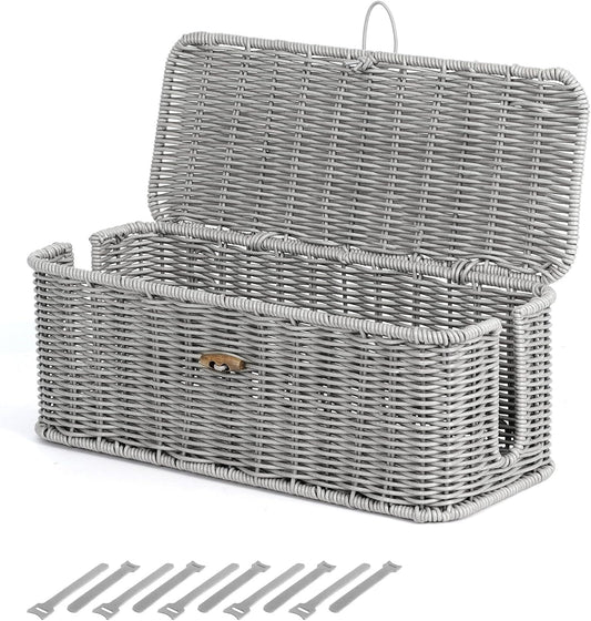 Cable Management Box, Cord Organizer with Lid & Cable Ties - Gray, M | Handmade Open Slots Cord Hider Outlet Covers for Power Strip TV PC Router Charger Under Desk Storage