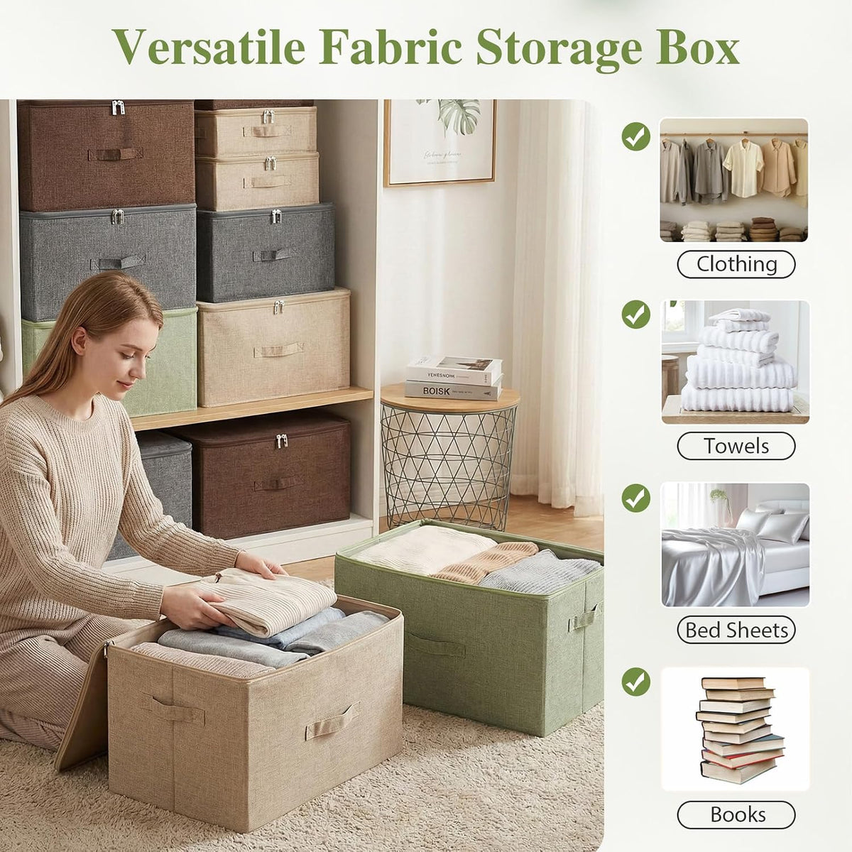 ANMINY Fabric Storage Bins with Zipper Lids, 20"x15"x12", Green, 2 PCS