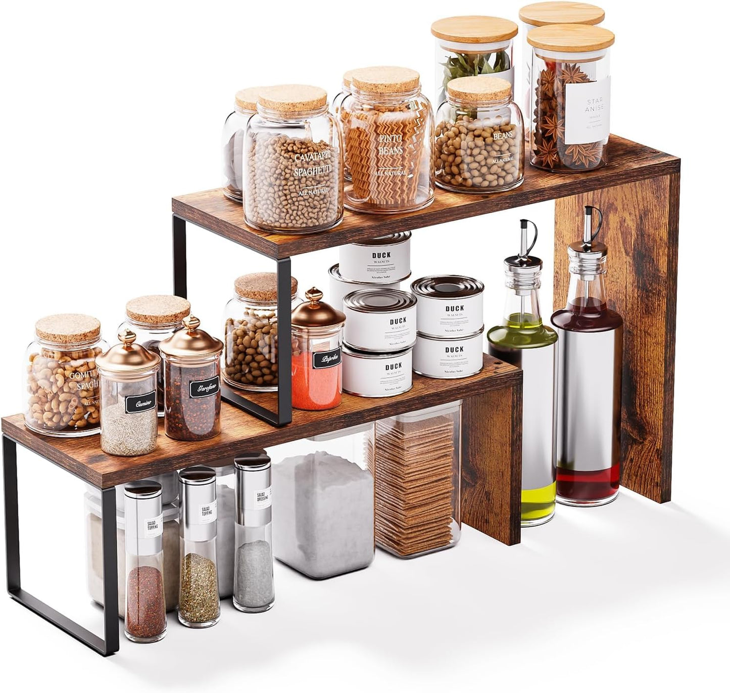 Cabinet Organizer Shelf, 2-Tier Kitchen Counter Organizer Corner Shelves Coffee Bar Organizers for Countertop Kitchen Storage Spice Rack