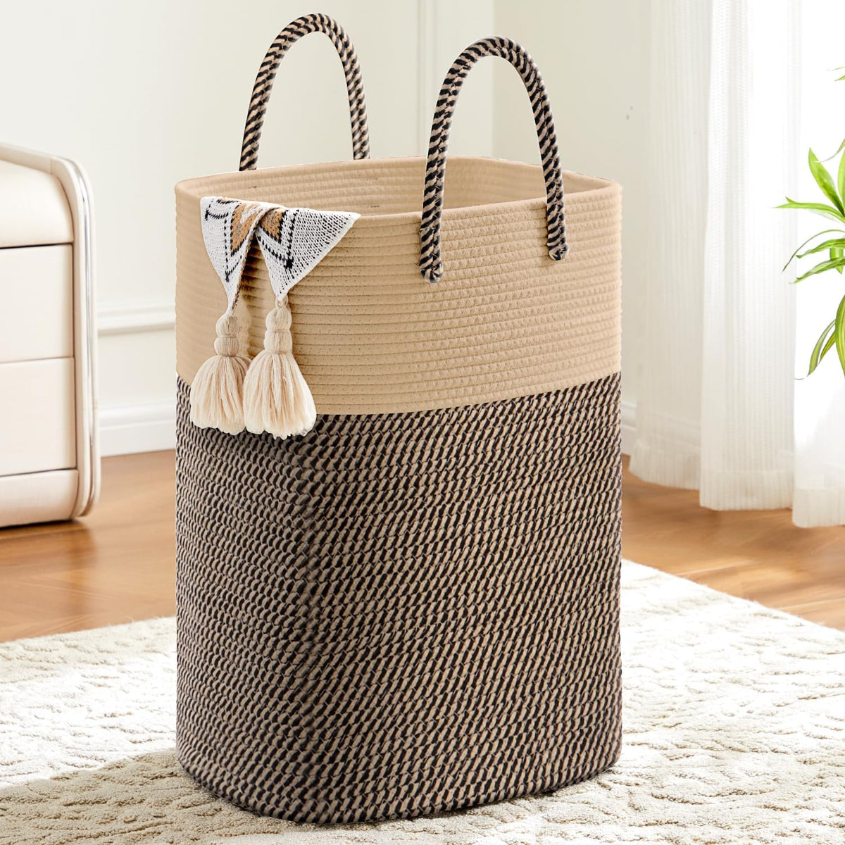 Laundry Basket,Woven Cotton Rope Laundry Hamper,Versatile Storage for Dirty Clothes,Baby Toys,and Blankets in Bathroom, Nursery,and Living Room (Grey, 100L)
