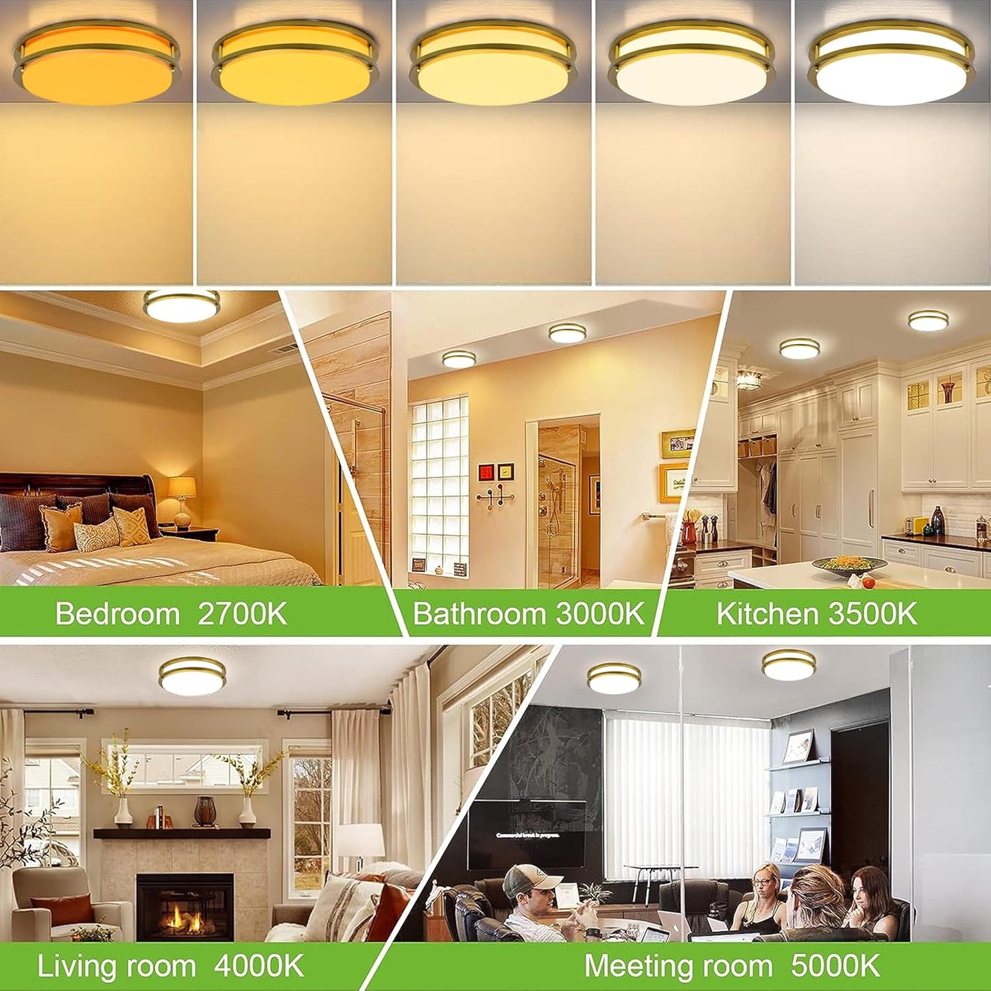 hykolity 13 inch Flush Mount LED Ceiling Light Fixture, 2700K/3000K/3500K/4000K/5000K Adjustable Ceiling Lights, Gold Saturn Dimmable Lighting for Hallway Bathroom or Kitchen ETL Listed 1Pack