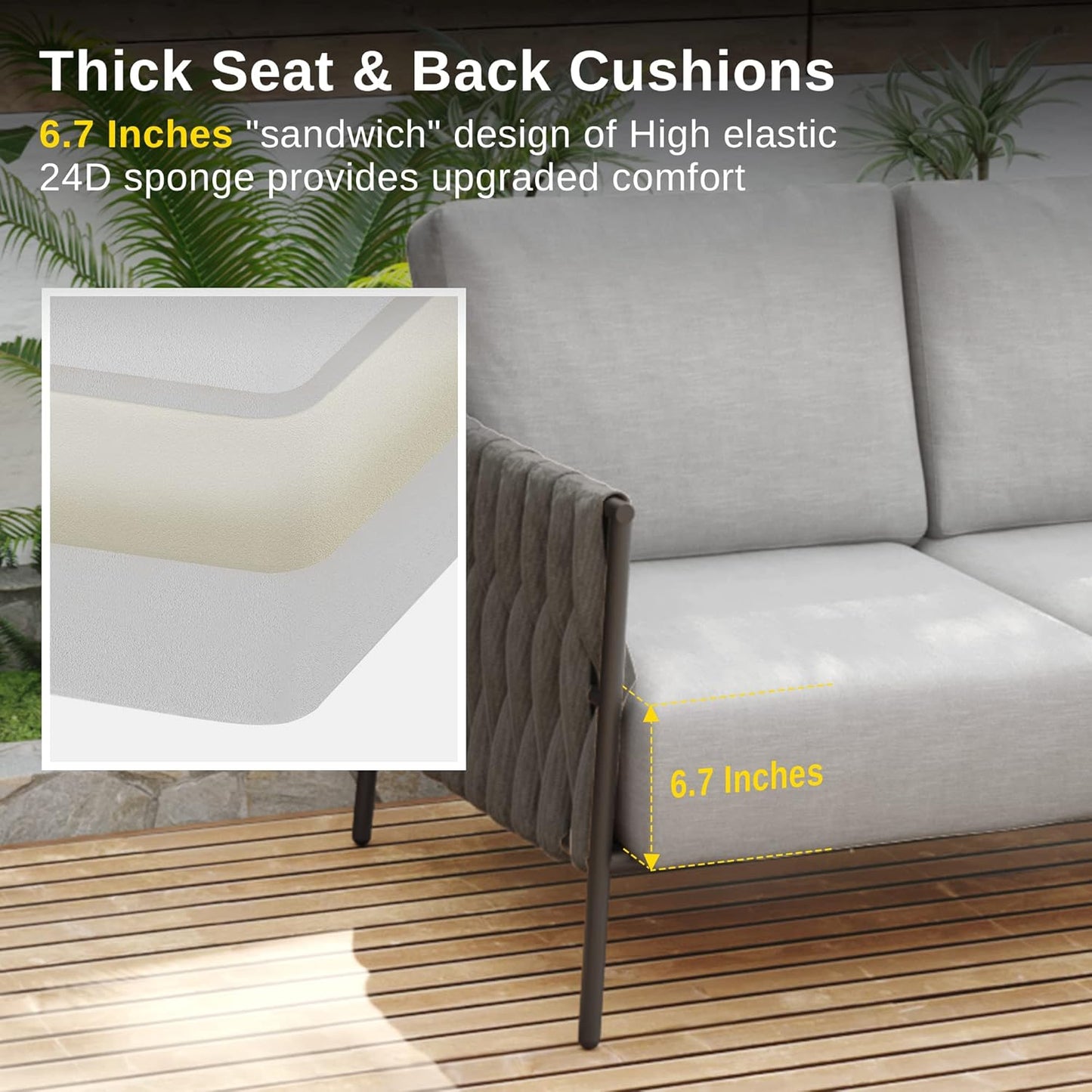 EAST OAK Life Chatter Loveseat, Outdoor Furniture, 2 Seats Sofa with Thick Washable Cushions, Deep Seating for Garden, Porch, Balcony, Backyard, Earth Black & Misty Grey