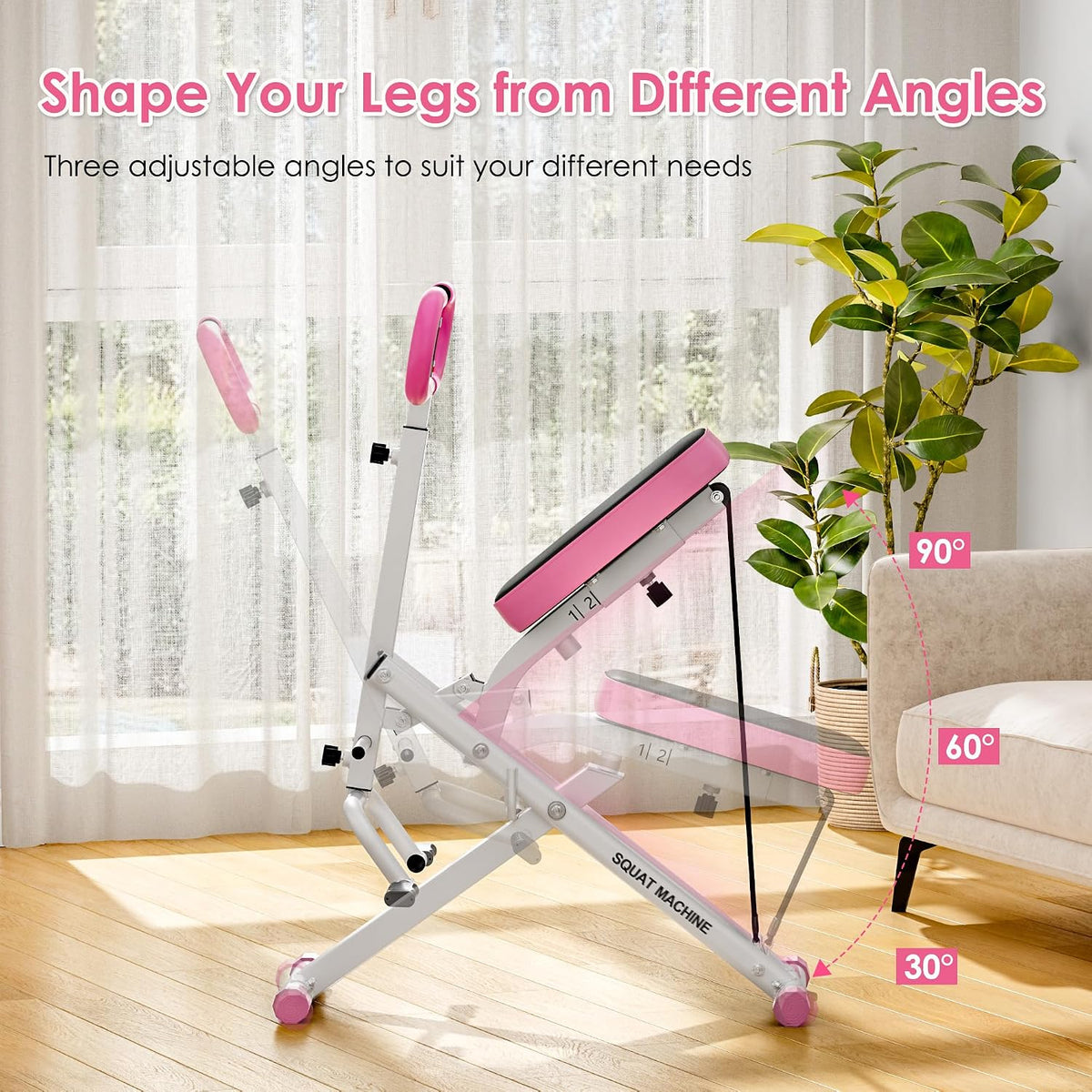 DlandHome Squat Machine, Squat Rowing Machine with Adjustable High-Strength Resistance Band for Home Gym, Foldable Leg Glute Trainer for Full Body 330lbs
